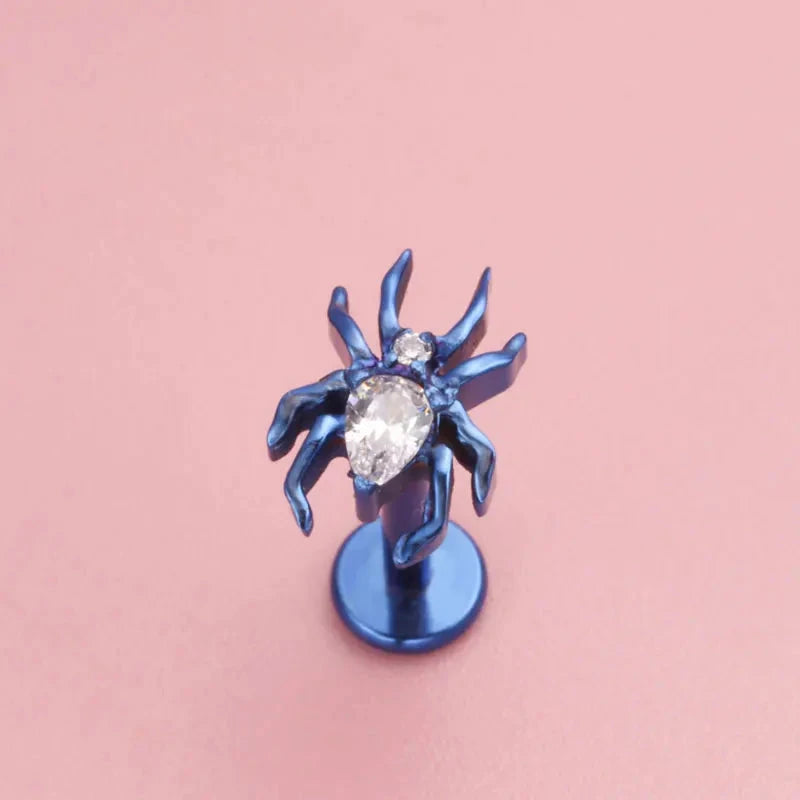 ASTM F136 Titanium 16G 18G Spider CZ Internal Thread Labret Stud Earring Nose Tragus Helix Flat Stud Halloween Body Piercing Good Vibrations