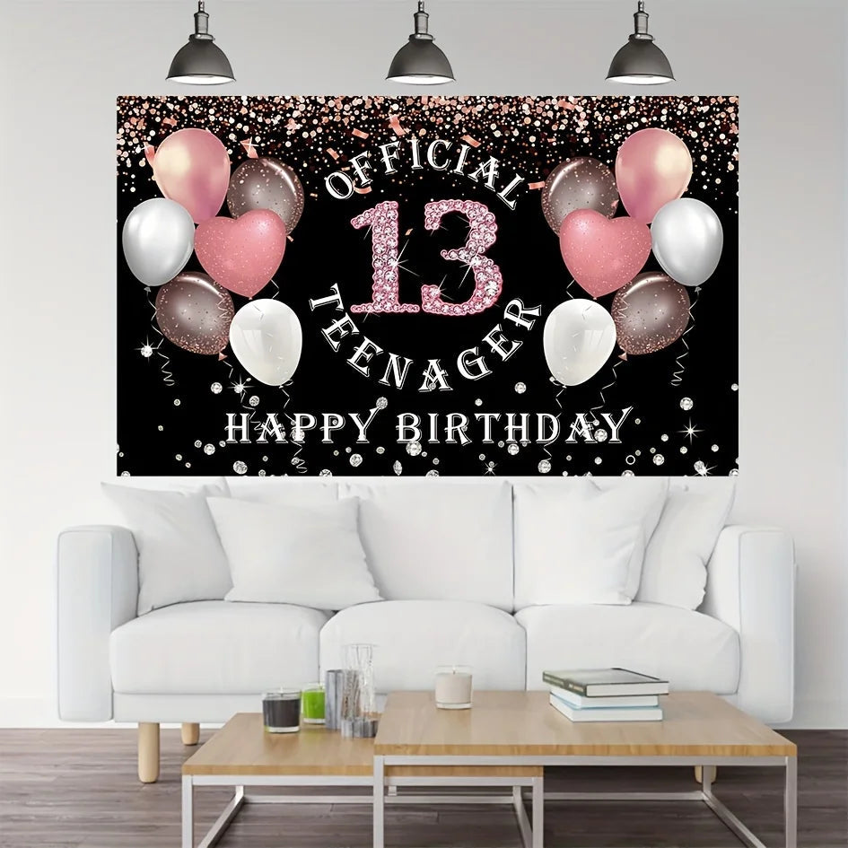 Rose gold girl's 13th birthday decoration, birthday party supporting photography background, 13th birthday party supplies Good Vibrations