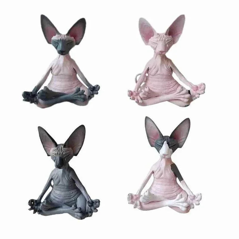 Whimsical Buddha Sphynx Cat Figurine Meditation Yoga Happy Cat Decor Art Sculptures Outdoor Garden Statues Figurine Good Vibrations