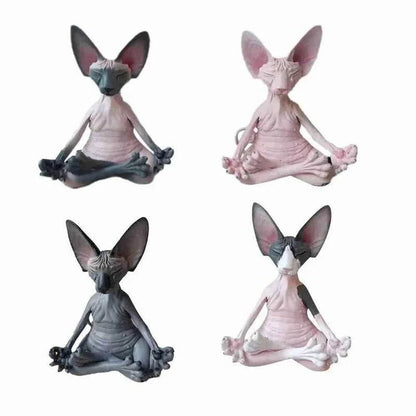 Whimsical Buddha Sphynx Cat Figurine Meditation Yoga Happy Cat Decor Art Sculptures Outdoor Garden Statues Figurine Good Vibrations