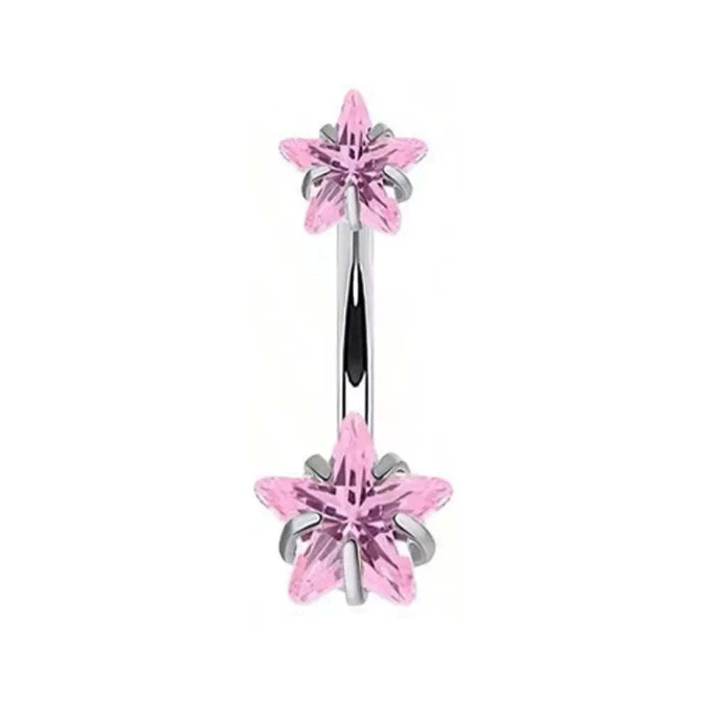 Fashion Pink Crystal Crown Belly Button Rings Stainless Steel Long Pendant Butterfly Heart Navel Piercing for Women Jewelry Good Vibrations Adult Super Store