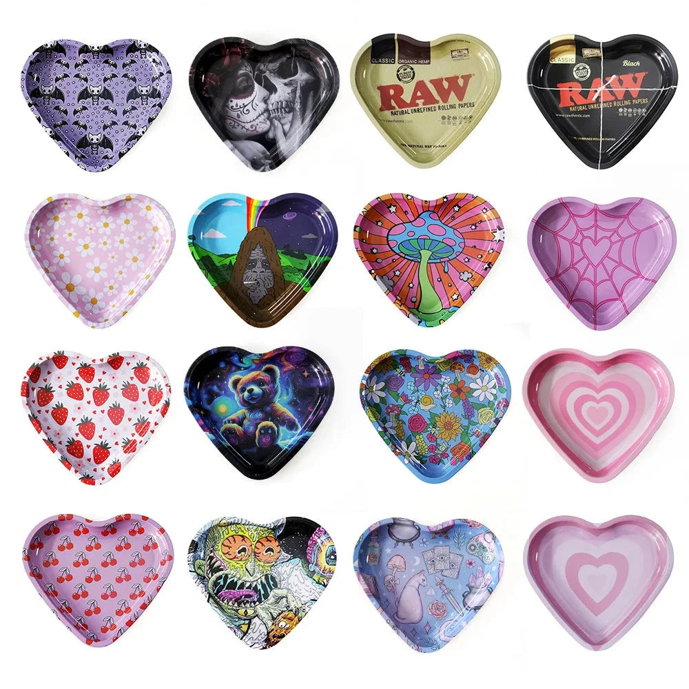 Love-Shaped Cigarette Tray Tobacco Metal Rolling Tray 16.5x18CM Plate Cmoking Smoking Accessories Storage Tray Good Vibrations Adult Super Store