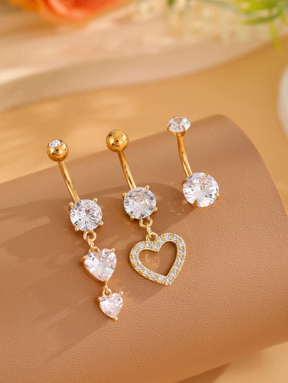 3pcs Gold Color Heart Butterfly Dangled Belly Piercing Sets 14G Stainlees Steel Navel Jewelry for Women Girls Body Belly Rings Good Vibrations Adult Super Store