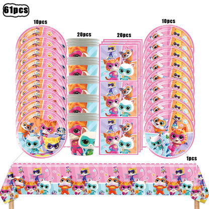 Superkitties Happy Birthday Party Decor Paw Meow Cat Super Kitties Tableware Tablecloth Plate Cup Gift Set Kid Party Supplie Toy Good Vibrations