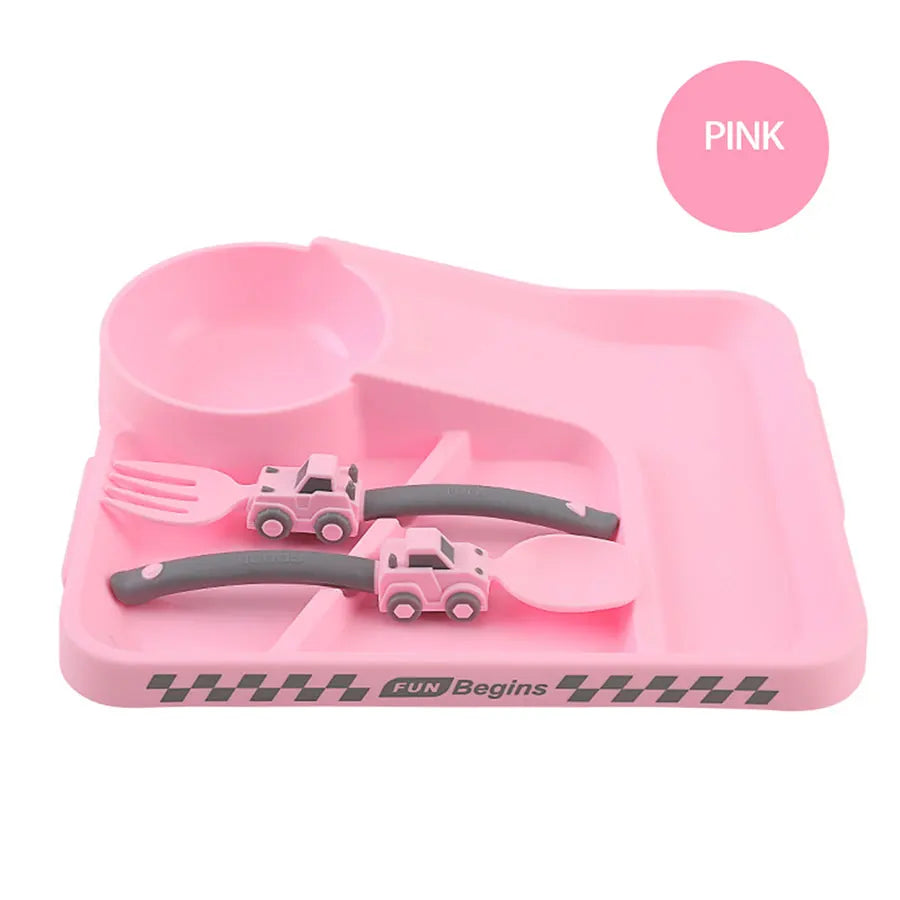 Children's Feeding Dish Set of Dishes for Baby Stuff Suction Cup Plate Aesthetic Tableware for Kids Plates Utensils Dinner Kit Good Vibrations