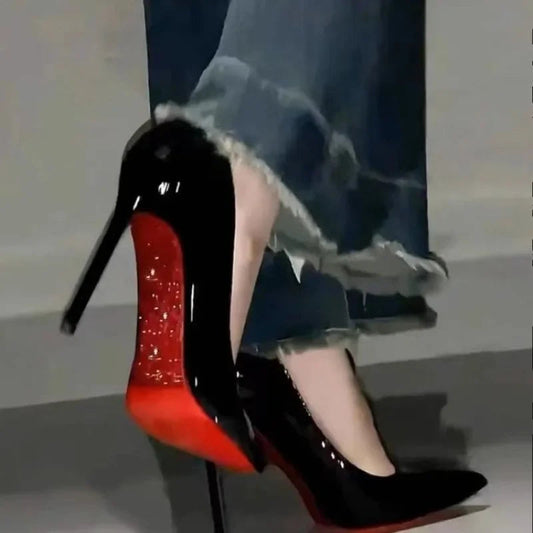 High Heels Women's Slim Heels New Stunning and Sexy Wedding Shoes Black Patent Pointed Single Shoes High Heels Туфли Женские Good Vibrations