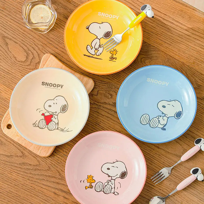 Snoopy cartoon cute ceramic dinner plate creative personalised home kitchen tableware fruit plate anime merchandise holiday gift Good Vibrations