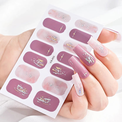 14Tip/Sheet Abalone Slice Nail Wrap Decals Baking Free Self Adhesive Nail Polish Sticker Long-Lasting Marble Gradient Nail Strip Good Vibrations