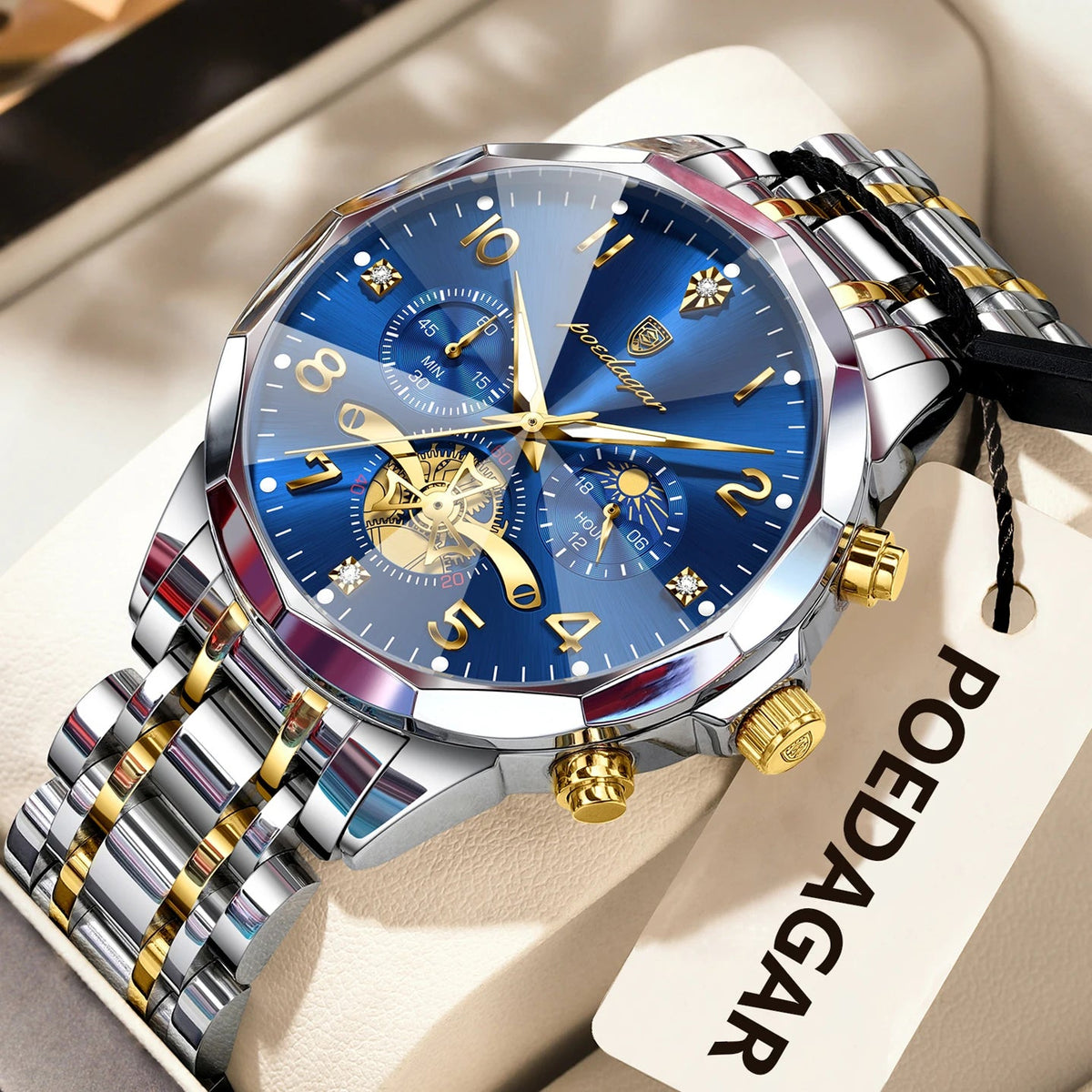 POEDAGAR Luxury High Quality Man Wristwatch Chronograph Stainless Steel Quartz Men's Watches Waterproof Luminous Men Clock Reloj Good Vibrations