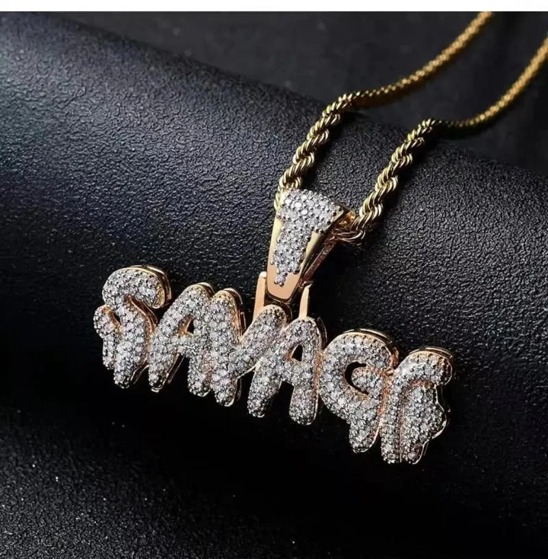 Hip Hop Ice Out Square Crystal S-A-V-A-G-E Letter Pendant Necklace for Men and Women Street One Last Party Trendy Jewelry Gift Good Vibrations