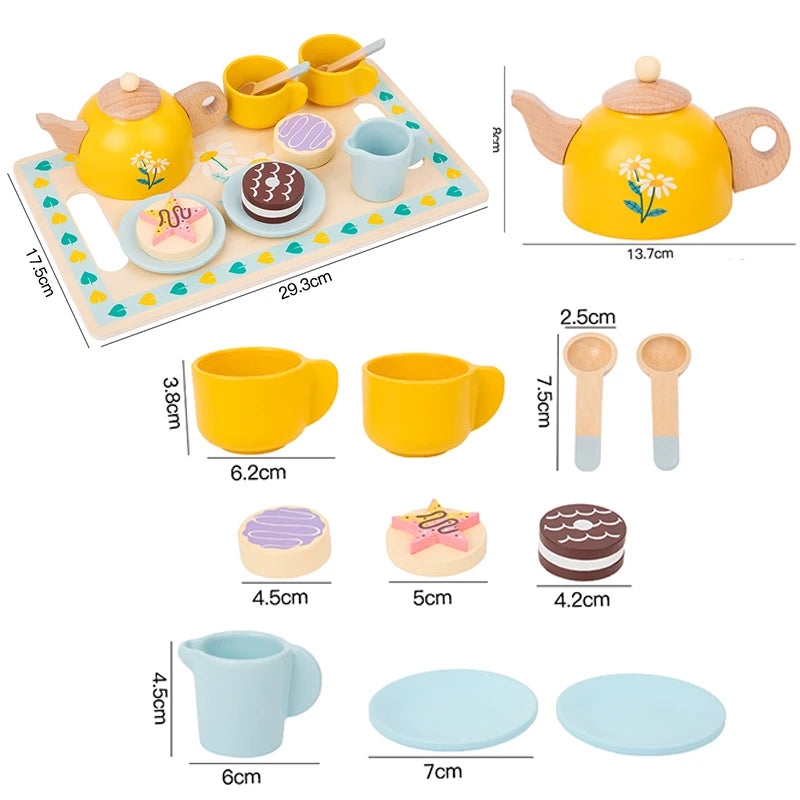 Wooden Pretend Afternoon Tea Toy Set - Children's Role-Playing Toy Ideal For Tea Party Role-Play And Social Skills Development Good Vibrations