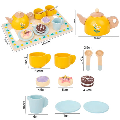 Wooden Pretend Afternoon Tea Toy Set - Children's Role-Playing Toy Ideal For Tea Party Role-Play And Social Skills Development Good Vibrations