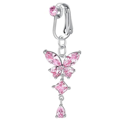 Clip On Belly Button Ring Butterfly Copper Zircon Pink Fake Belly Piercing Umbilical Navel Body Jewelry Trendy Fashion Style Good Vibrations Adult Super Store
