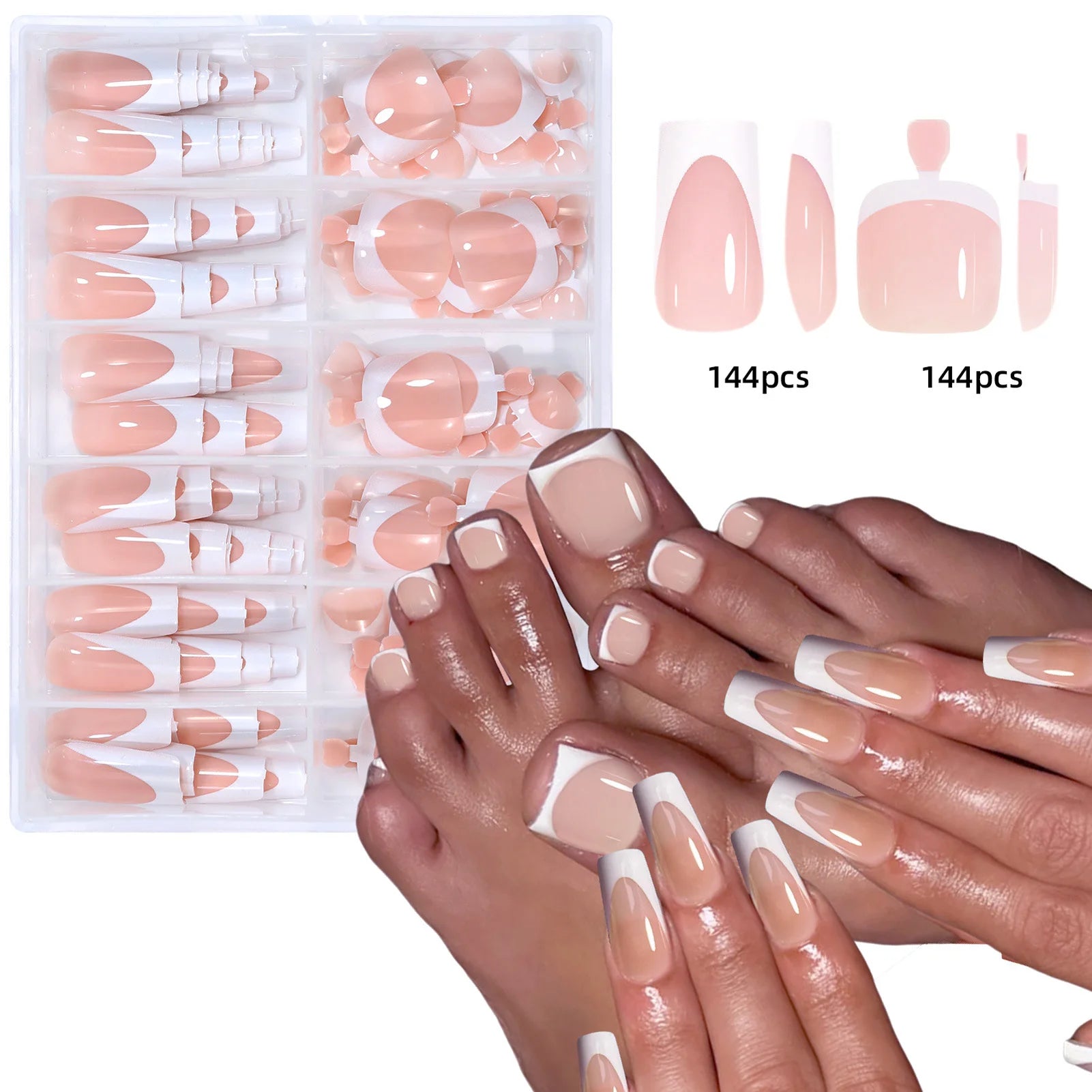 288PCS Nude Pink Fake Nails Colorful French Tips Full Cover Press On Nails for Hands & Feet DIY Manicure False Nails Art Good Vibrations