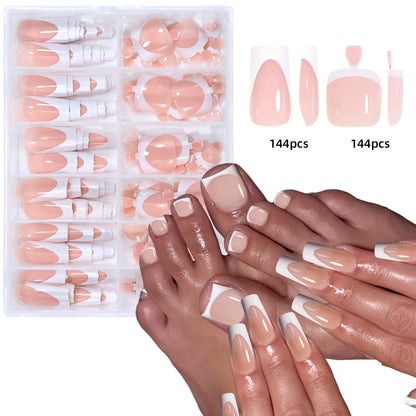288PCS Nude Pink Fake Nails Colorful French Tips Full Cover Press On Nails for Hands & Feet DIY Manicure False Nails Art Good Vibrations