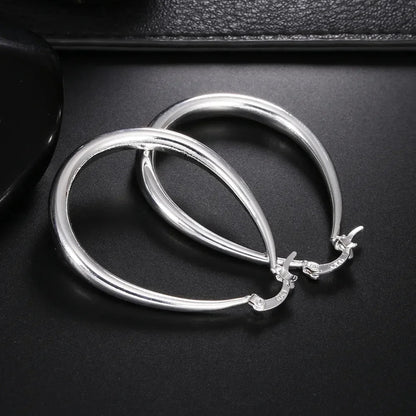 41MM Silver Color  Smooth Circle Big Hoop Earrings for Women Fashion Party Wedding Jewelry Christmas Gifts Good Vibrations