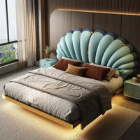 Luxury Beds 2 People Frame Floating Light Luxury Leather LED Lamp Double Bed Pink And Blue Queen Bed Frames Bedroom Furniture Good Vibrations