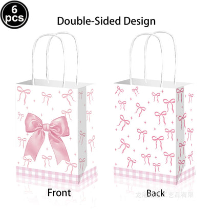 Pink Bow Birthday Party Supplies Disposable Bow Themed Tableware Set Engagement Wedding Girls Birthday Bachelorette Party Decor