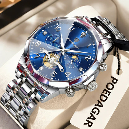 POEDAGAR Luxury High Quality Man Wristwatch Chronograph Stainless Steel Quartz Men's Watches Waterproof Luminous Men Clock Reloj Good Vibrations