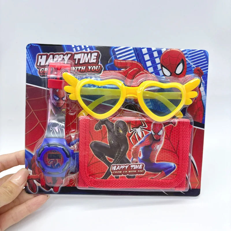 Fashion 3ps Unicorn Hello Kitty Girls Watch Kids with Wallet Glasses Cartoon Spiderman Watch Children Clock Toys set Good Vibrations