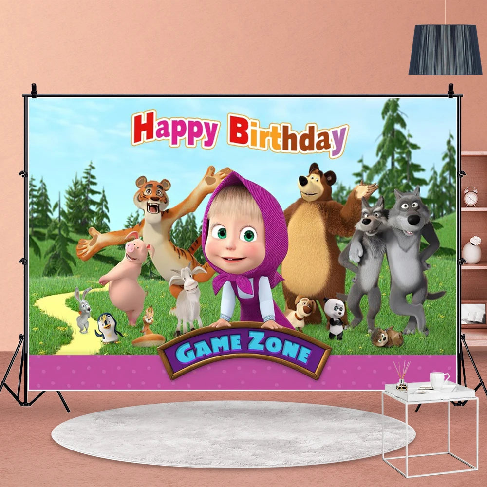 Girl and the Bear Birthday Decorations Disposable Tableware Tablecloth Cup Plate Napkin Balloons Baby Shower kids Party Favors Good Vibrations