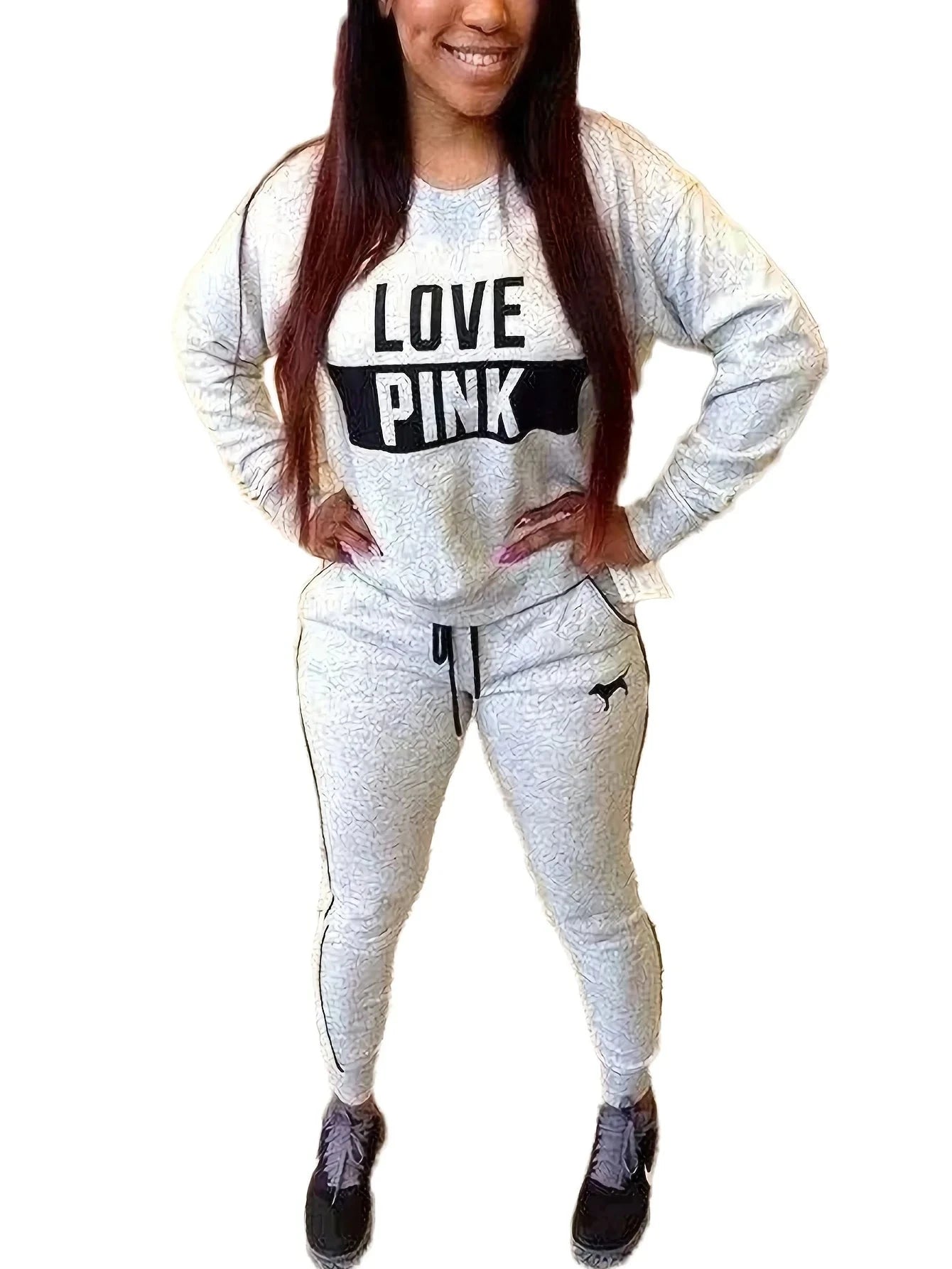 Fashion New Sweatshirts Women Sportswear Printed Letter Spring Tracksuits Long-sleeve Casual Sport Costumes Mujer 2 Piece Set Good Vibrations