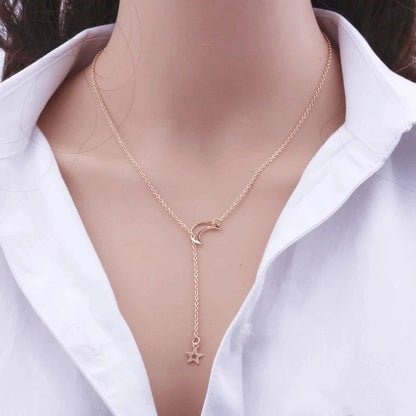 New Simple Moon Star Pendant Choker Necklace Simple Gold Color Alloy Charm Chain Collares Necklace For Women Party Jewelry Good Vibrations