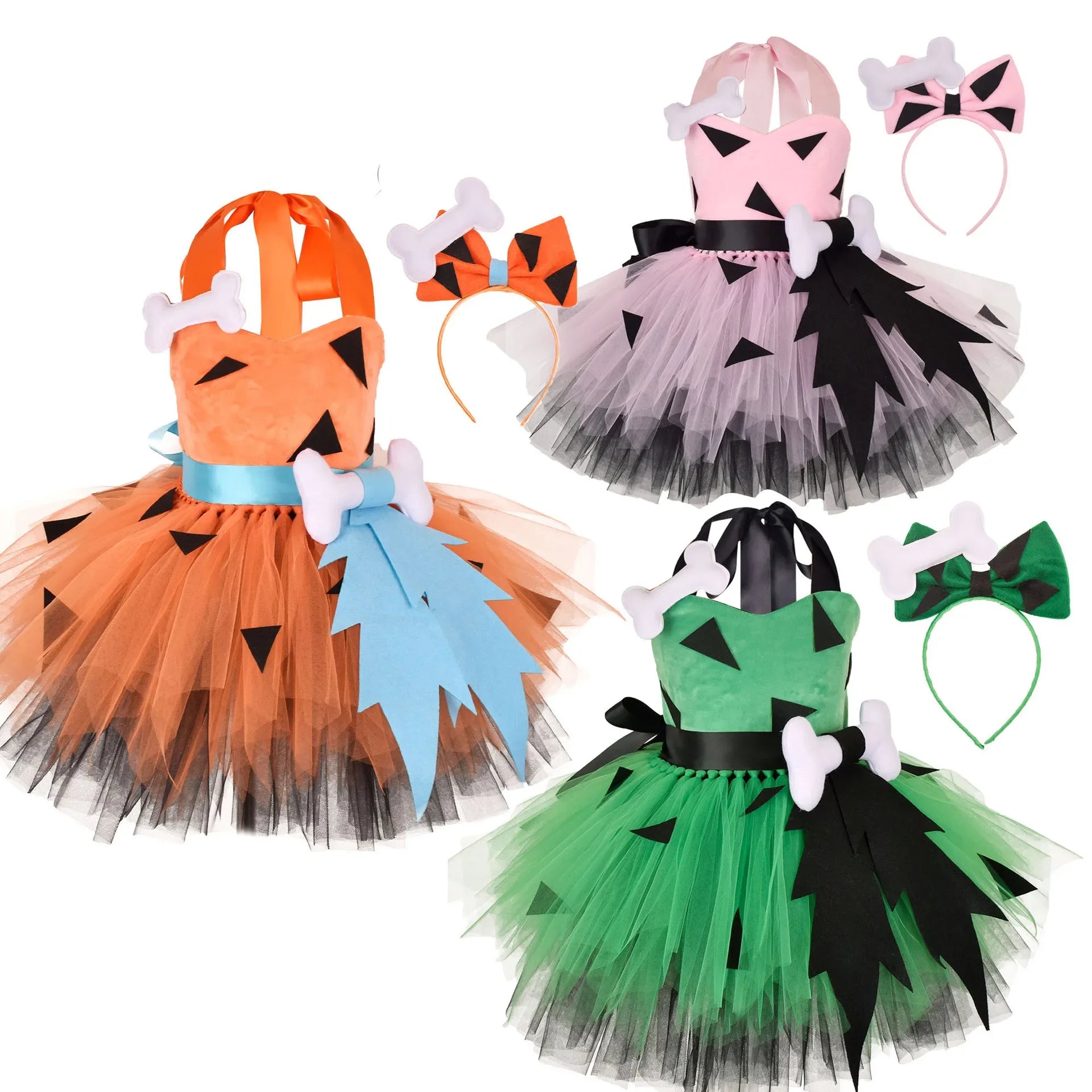 Flintstones Bone Costume Kids Girl Halloween Party Dresses Green St. Patrick's Day Cartoon Tutu Dress Children Carnival Clothes Good Vibrations