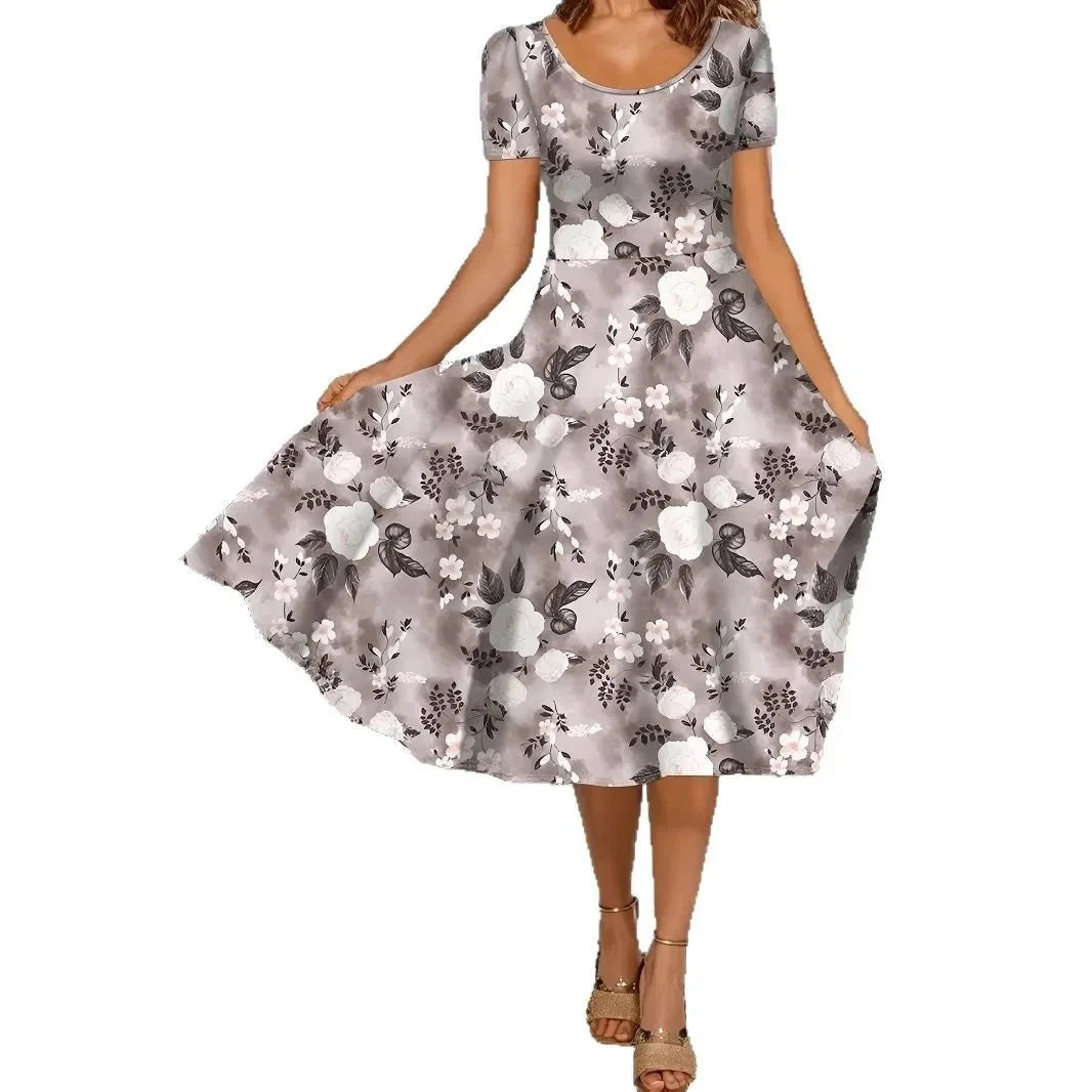 Plus Size Spring Summer Large Size Women's Floral Print Holiday Style Dress Cross-Border Direct Sale Polyester Fiber Casual D... Good Vibrations
