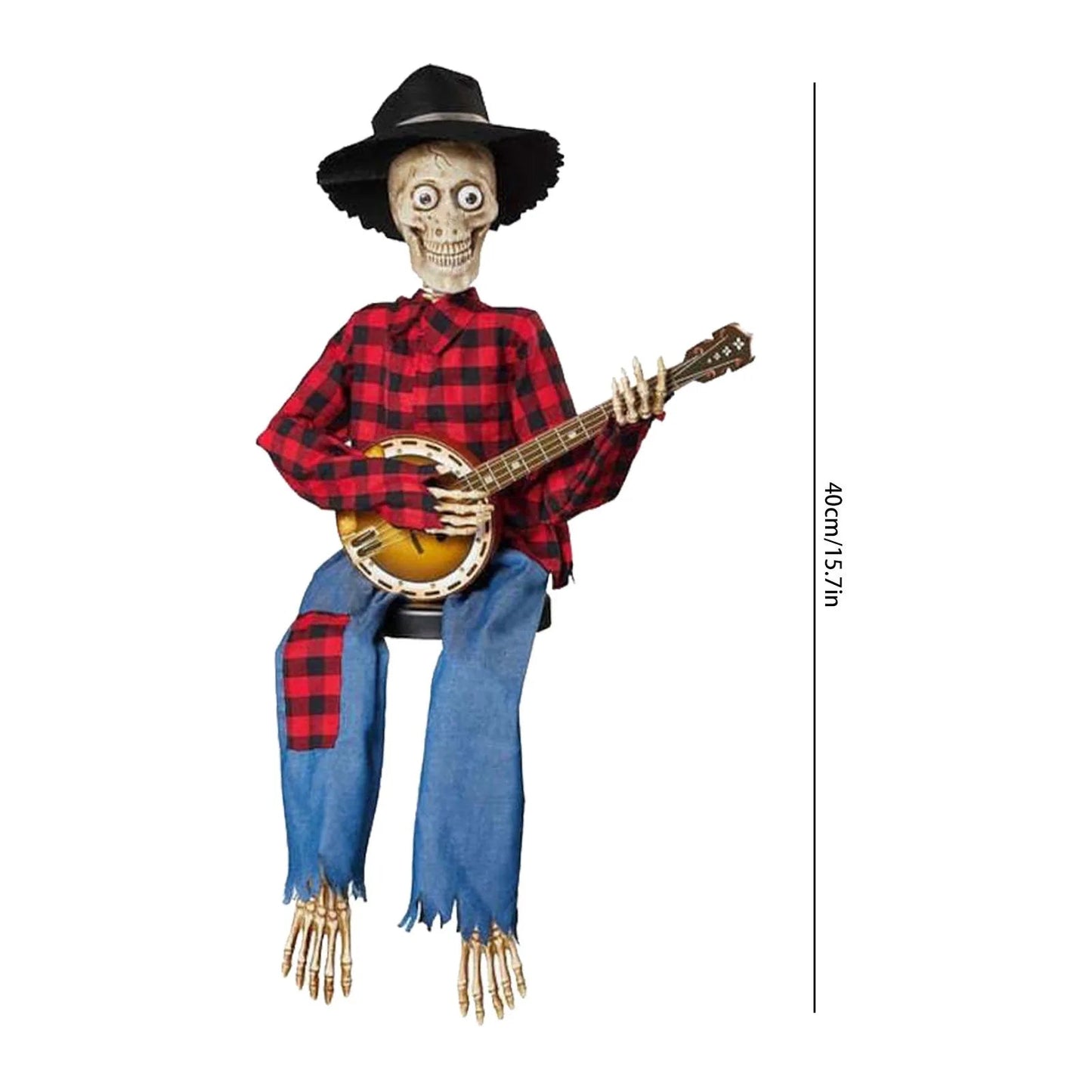 Halloween Fun Skull Playing Guitar Luminous Ornament Room Decor Farmhouse Skeleton Sculpture Christmas Decoration Gift 2024 Good Vibrations