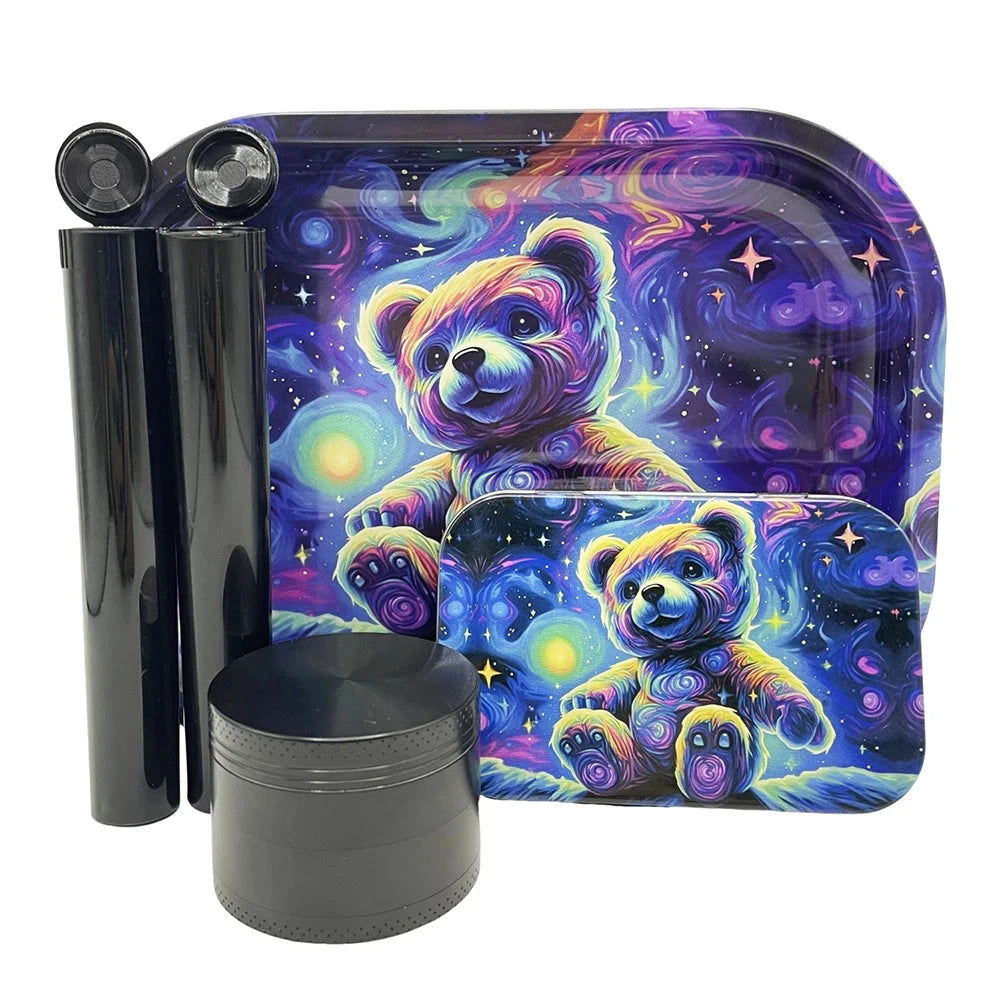 5 Packs Tobacco Metal Rolling Tray Kit 50mm Grass Grinder Crusher Smoke Herbal Set 115mm Plastic Cigar Storage Tube Container Good Vibrations Adult Super Store