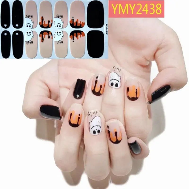 Halloween Nail Stickers Full Cover Adhesive  Nail Polish Wraps Blood Pumpkin Ghost Nail Decals DIY Festival Nail Patch Decors Good Vibrations