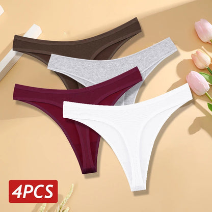 4PCS/Set Women Cotton Panties Seamless Low Rise Thongs V-Waist Solid Color Breathable Underwear Female Soft Lingerie Intimates Good Vibrations