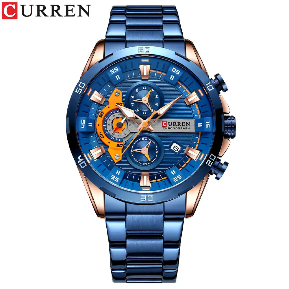 CURREN Stainless Steel Watches for Mens Creative Fashion Luminous Dial with Chronograph Clock Male Casual Wristwatches Good Vibrations