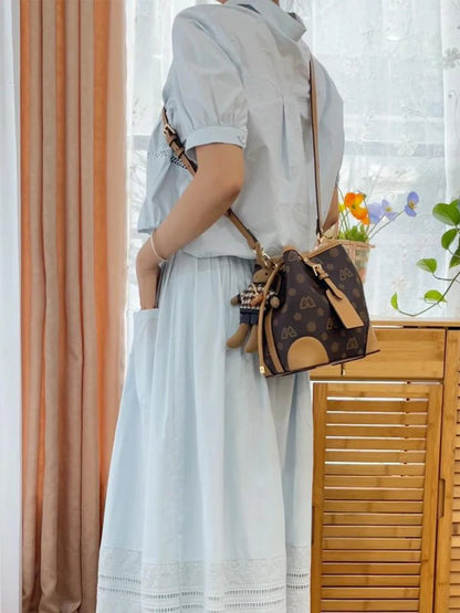 FOXER Women Small Fashion Crossbody Bag Bucket Shoulder Handbag Purse for Lady Gift for Wife Girlfriend Good Vibrations