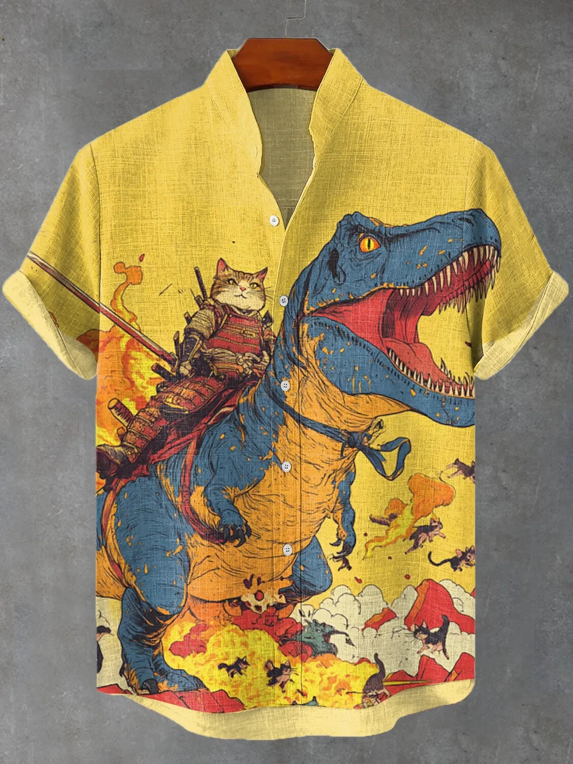 Men's Cat Graphics Shirts Short Sleeved Button Down Lapel Shirt For Summer Oversized Tops Vacation Casual Hawaiian Shirts Good Vibrations