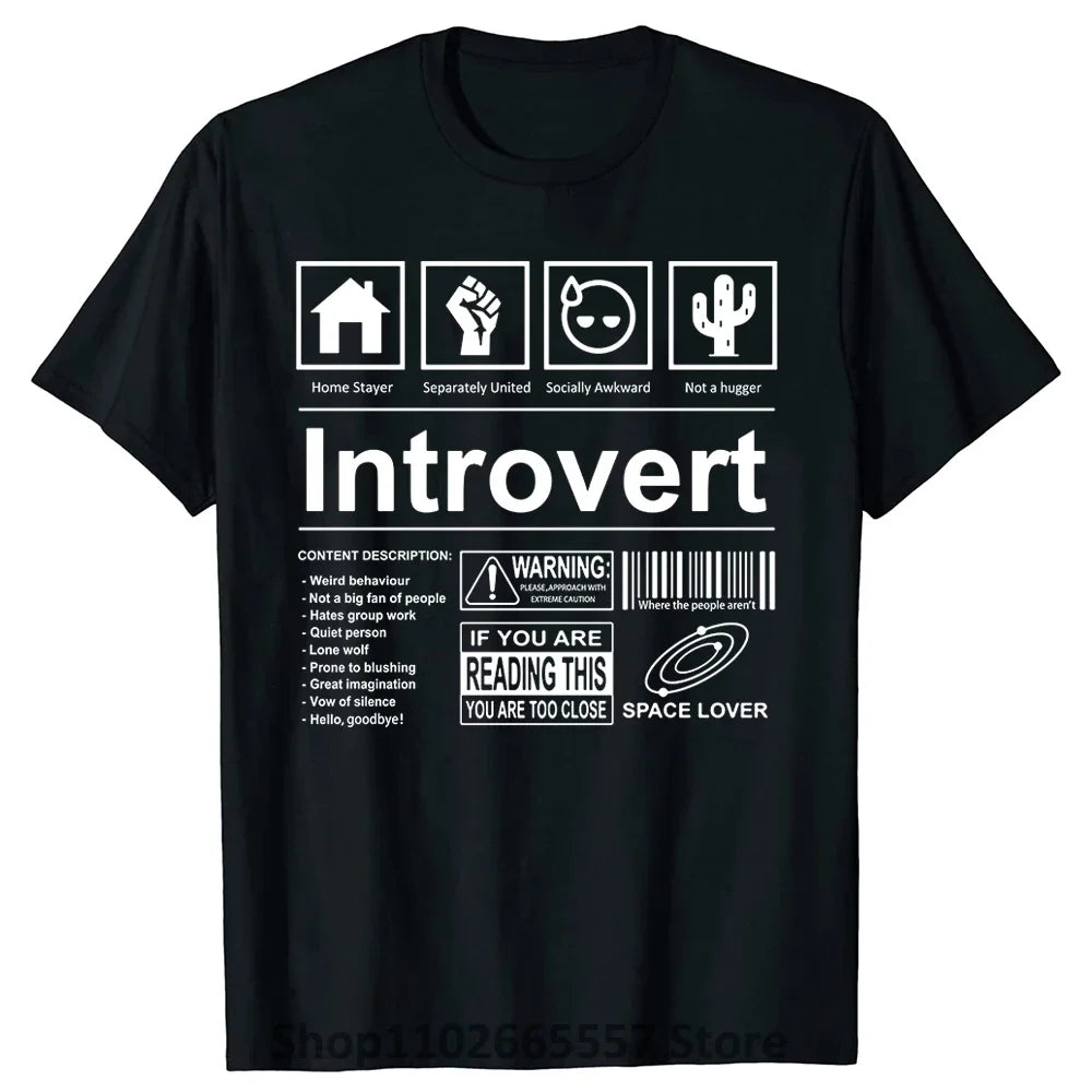 Introvert Logo T Shirt Funny Humor Introvers Joke T Shirts Summer Cotton Streetwear Humor Quotes Christmas Gifts T-shirt Good Vibrations