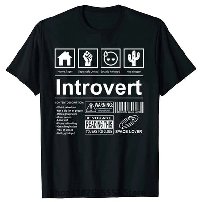Introvert Logo T Shirt Funny Humor Introvers Joke T Shirts Summer Cotton Streetwear Humor Quotes Christmas Gifts T-shirt Good Vibrations