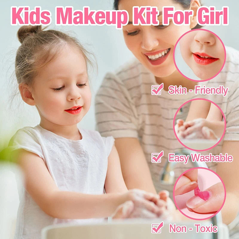 Girls Real Makeup Kit Washable Princess Play Makeup Set Kids Toys Safe Non Toxic Girls Pretend Play Birthday for Kids Gifts Good Vibrations