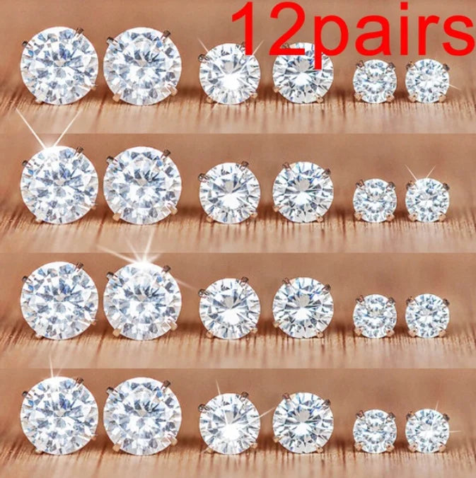 12 Pcs Zircon Earrings Set Briliant Shiny Stud Earrings for Women Simple Pearl Irregular Trendy Jewerly Accessories 2024 New Good Vibrations
