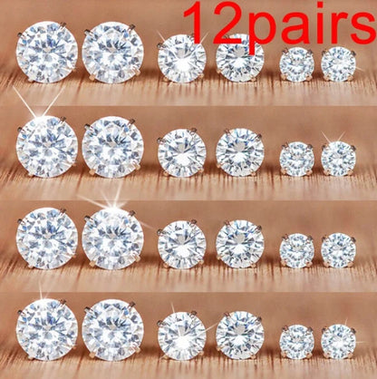 12 Pcs Zircon Earrings Set Briliant Shiny Stud Earrings for Women Simple Pearl Irregular Trendy Jewerly Accessories 2024 New Good Vibrations