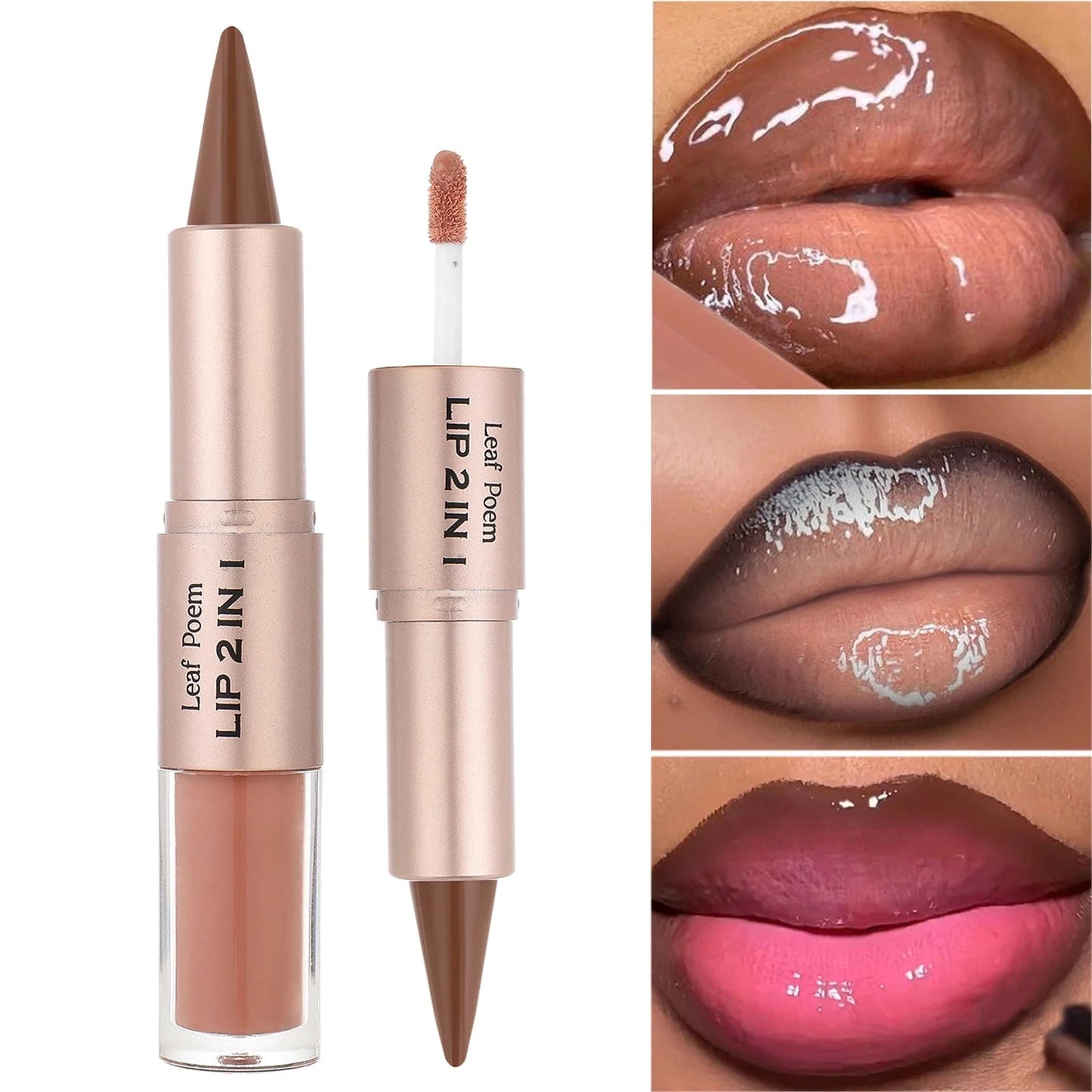 Black Brown Tapered Lip Liner Contour Pencil Double Head Mirror Plumping Lip Glaze Crystal Lip Gloss Sexy Red Lips Tint Makeup Good Vibrations