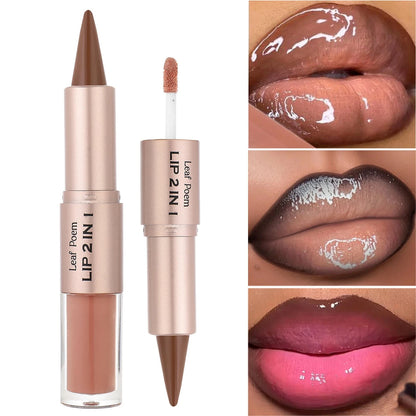 Black Brown Tapered Lip Liner Contour Pencil Double Head Mirror Plumping Lip Glaze Crystal Lip Gloss Sexy Red Lips Tint Makeup Good Vibrations