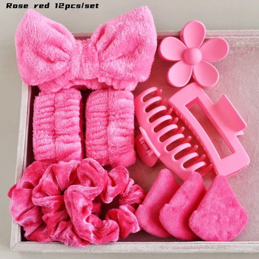 12PCS/SET Ladies Multi-Color Autumn and Winter Plush Hair Accessories Set Daily SPA Makeup Face Ultra-Practical Toiletry Set Lad Good Vibrations