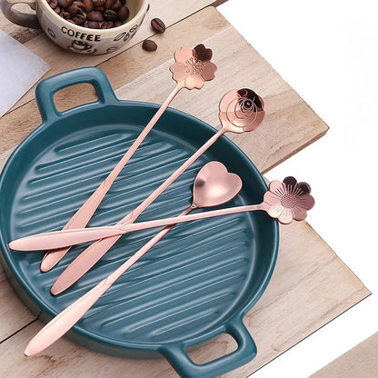 4Pcs Flower Spoon Set Small Teaspoon Coffee Spoon Cute Ice Cream Dessert Spoon Silver Gold Stainless Steel Tableware Accessories Good Vibrations