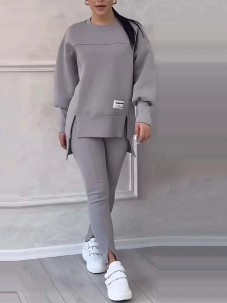 New Women's Fashion Casual Sweatshirt + Trousers Cover Autumn Winter O Neck Long-sleeved Hoodie Women's Suit Sports 2piece Set Good Vibrations