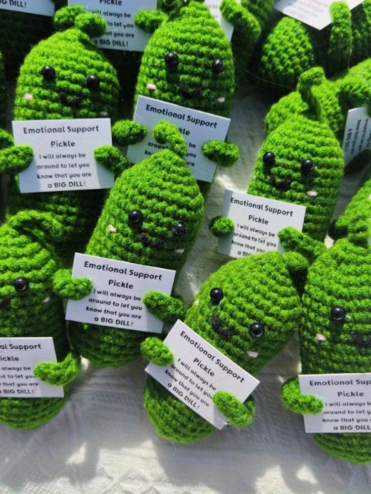 Cute Handmade Plush Doll Knitted Cucumber Décor with Positive Message Valentine's Day New Year Birthday Gift for Kid and Couples Good Vibrations