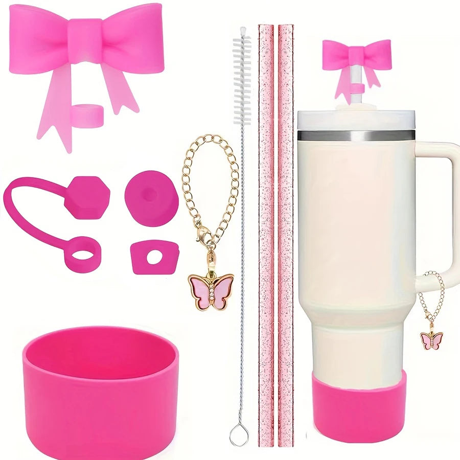 9pcs Accessories for Stanley 40oz Tumbler Cup Spill Proof Stopper 10mm Straw Cover Cap Silicone Boot Charm Chain Straw and Brush Good Vibrations Adult Super Store