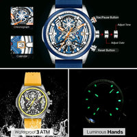 MEGIR Sport Quartz Watch Men Fashion Waterproof Chronograph Wristwatch with Date Olive Green Silicone Strap Luminous Hands 2235 Good Vibrations