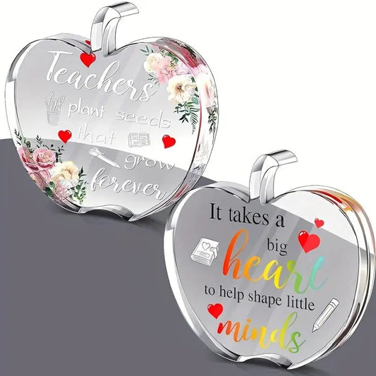 Teacher Keepsake Set: 2 pieces, acrylic – women's thank you/retirement gifts, desk decor, paperweight. Good Vibrations